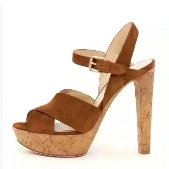 Michael Kors Women's "Adair" Suede Open Toe Cork Platform Sandal Heels - 6M - Picture 1 of 9